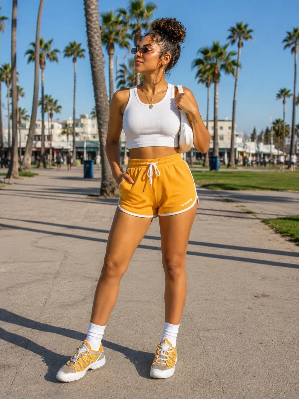 Women's Lightweight Mesh Athletic Sneakers - White & Yellow